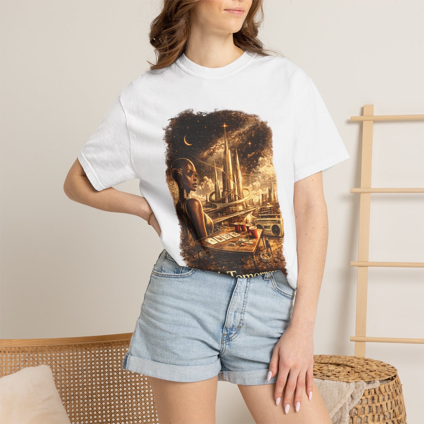 Black Tomorrow Graphic T-Shirt — Futuristic Noir Cityscape Tee