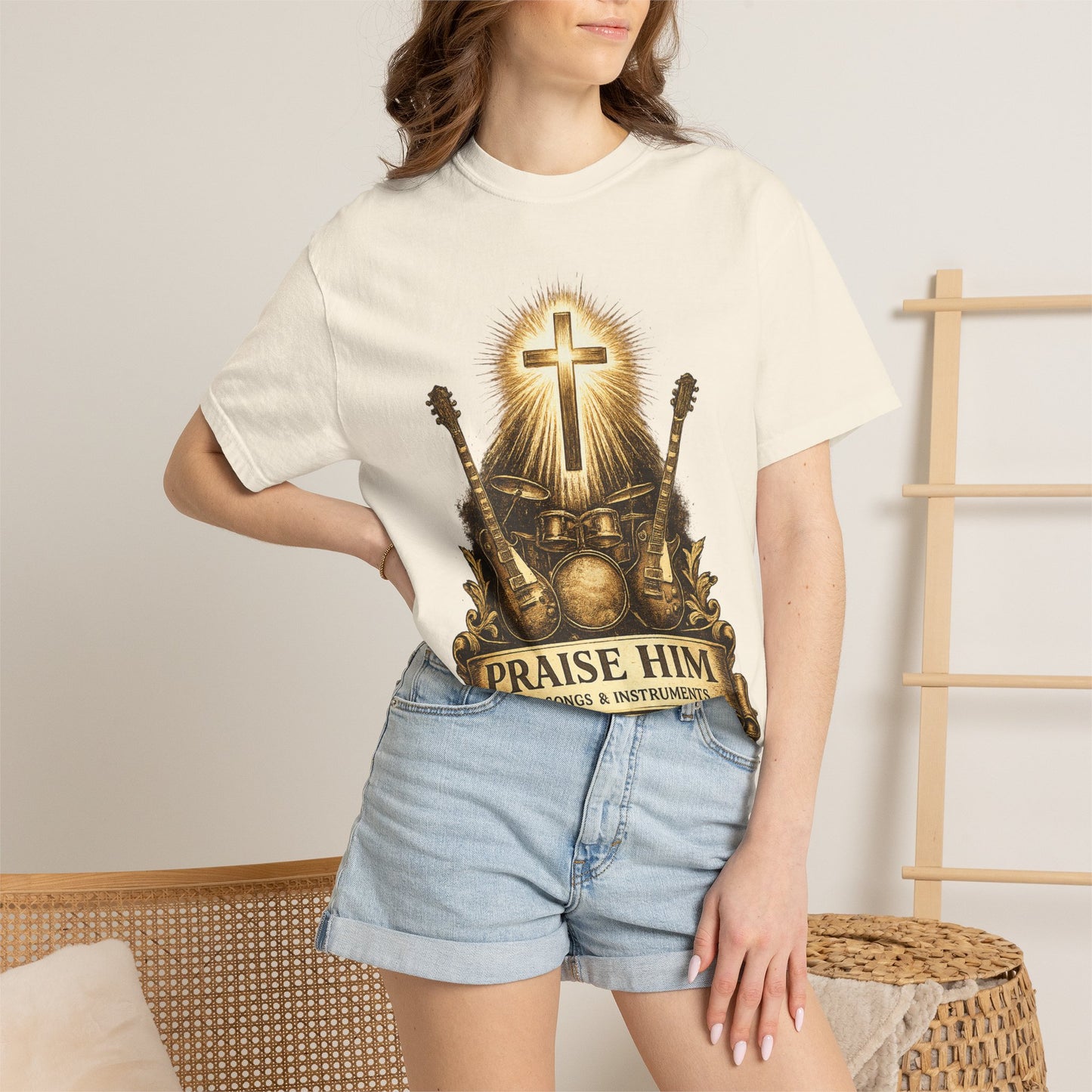 Praise Him T-Shirt — Psalm 98:5 Worship Guitar & Cross Tee