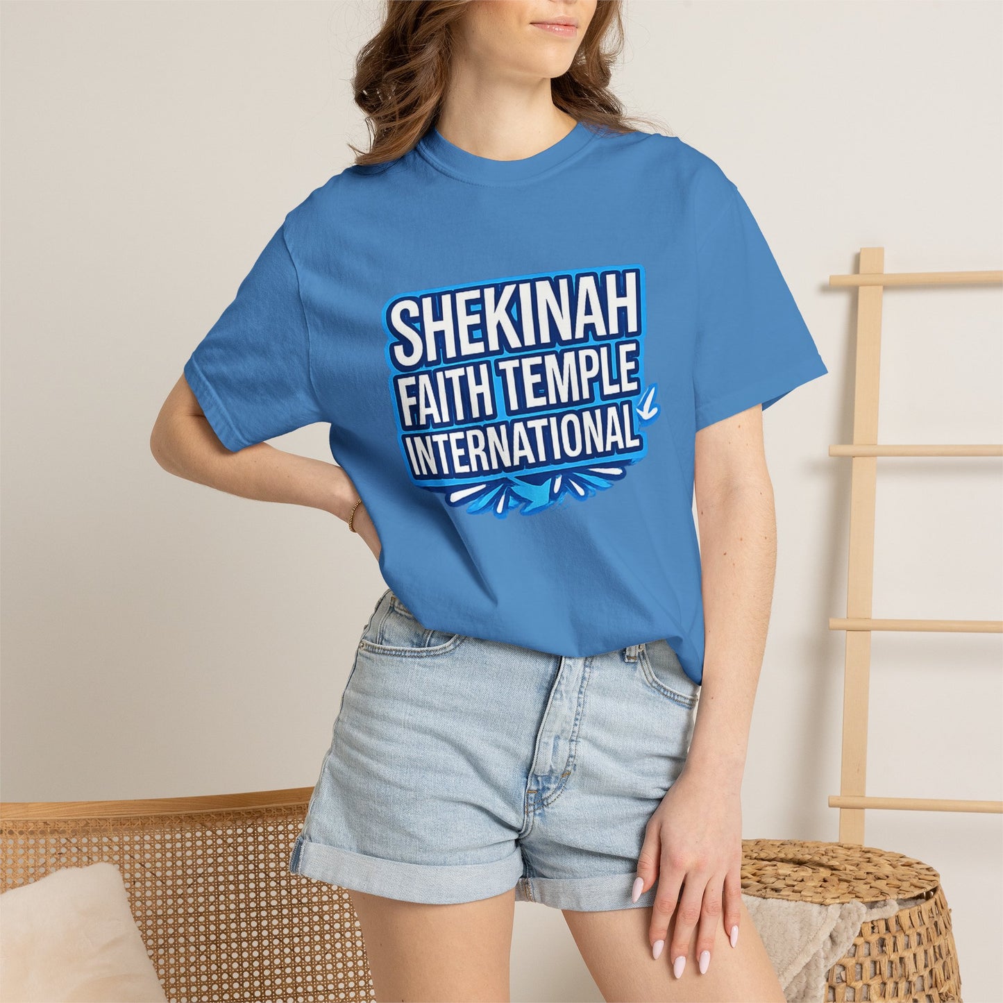 Shekinah Faith Temple International T-shirt | Blue Heart Church Ministry Tee