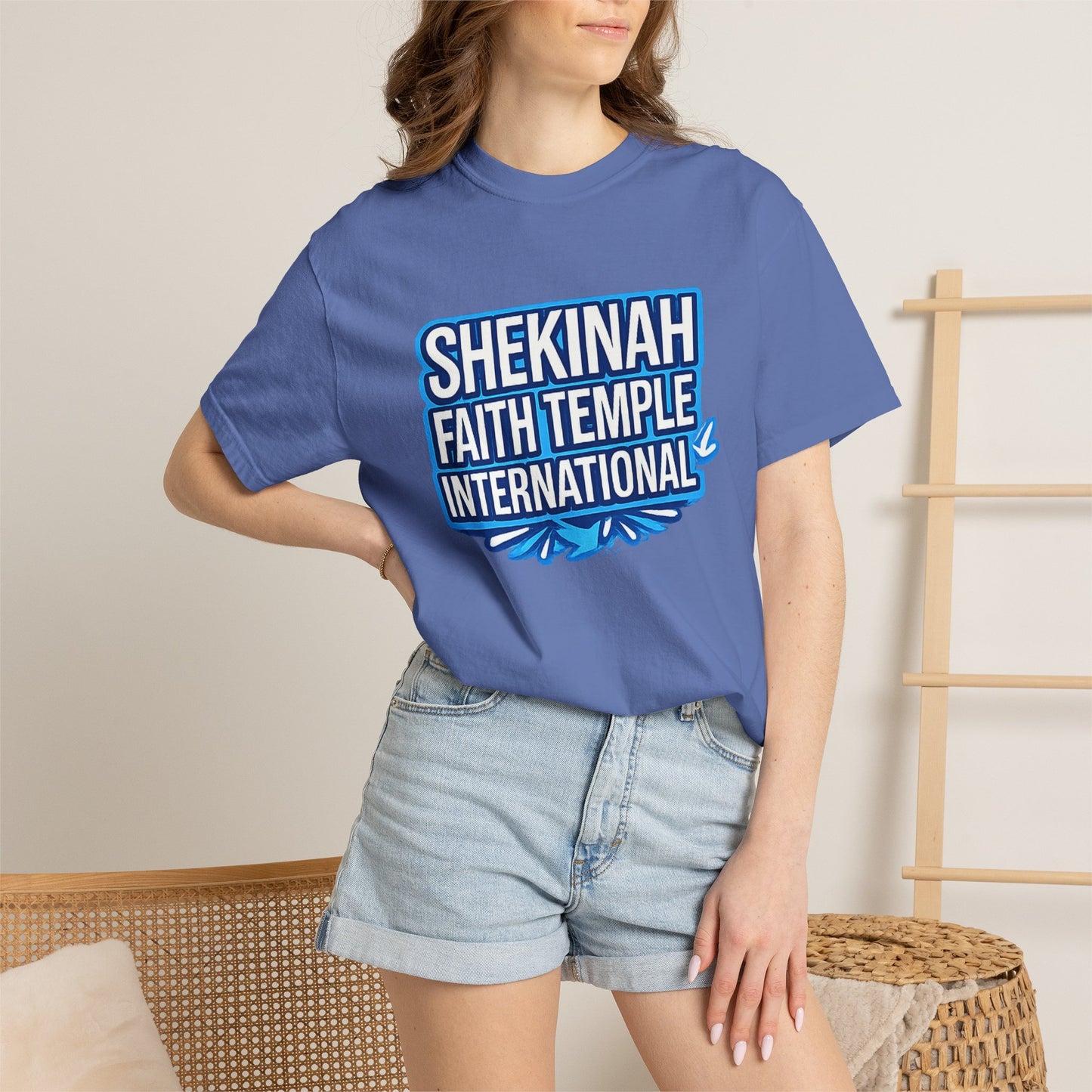 Shekinah Faith Temple International T-shirt | Blue Heart Church Ministry Tee