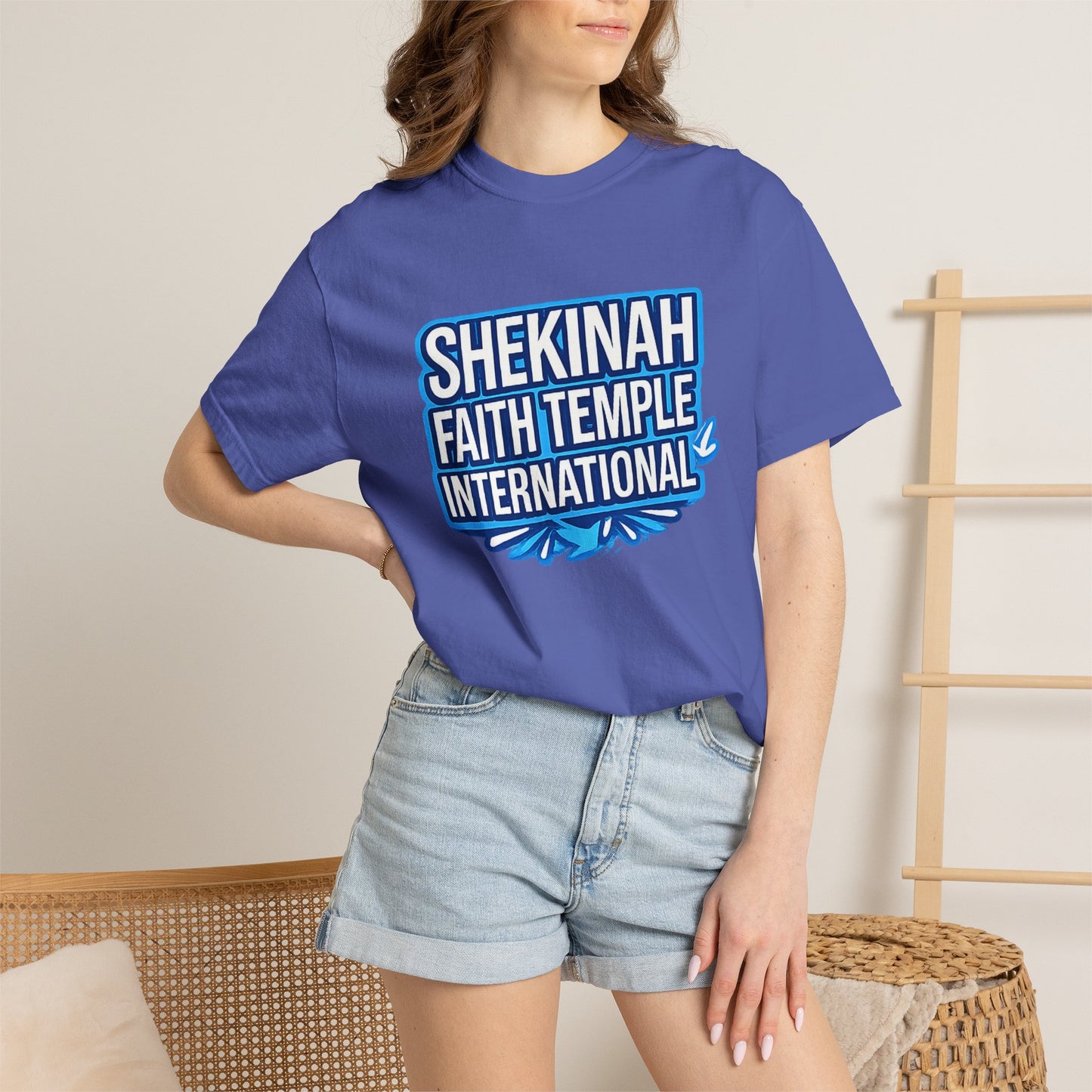 Shekinah Faith Temple International T-shirt | Blue Heart Church Ministry Tee