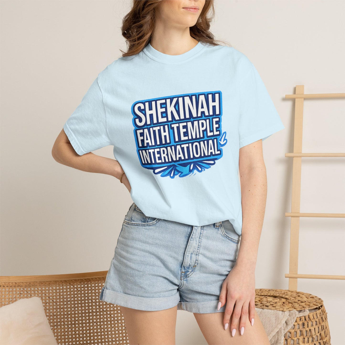 Shekinah Faith Temple International T-shirt | Blue Heart Church Ministry Tee
