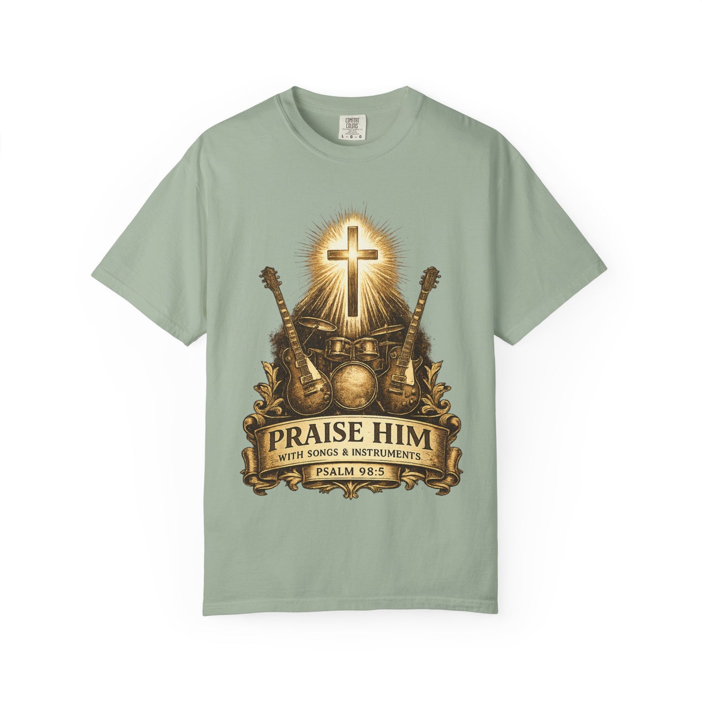 Praise Him T-Shirt — Psalm 98:5 Worship Guitar & Cross Tee