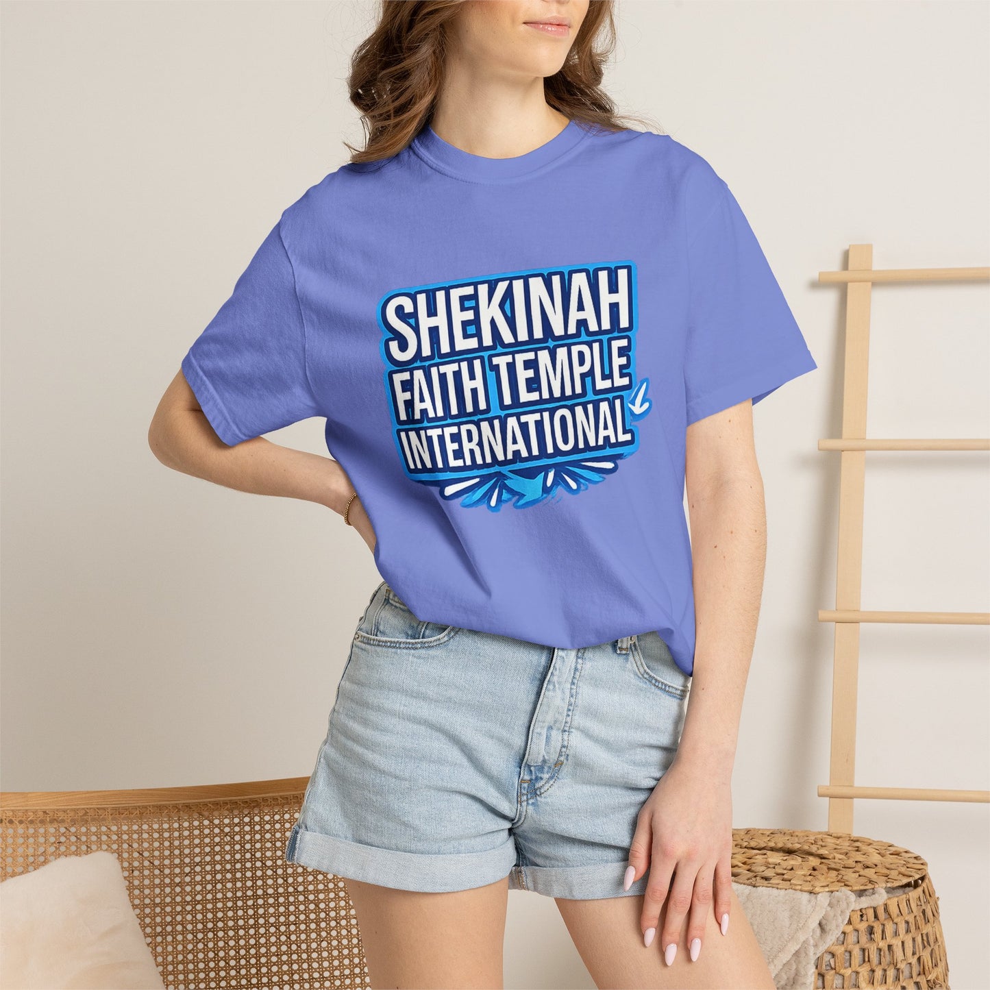 Shekinah Faith Temple International T-shirt | Blue Heart Church Ministry Tee