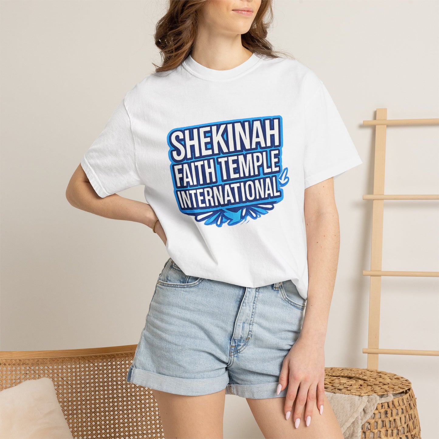 Shekinah Faith Temple International T-shirt | Blue Heart Church Ministry Tee