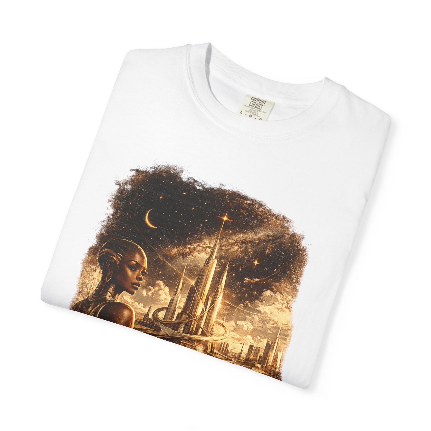Black Tomorrow Graphic T-Shirt — Futuristic Noir Cityscape Tee