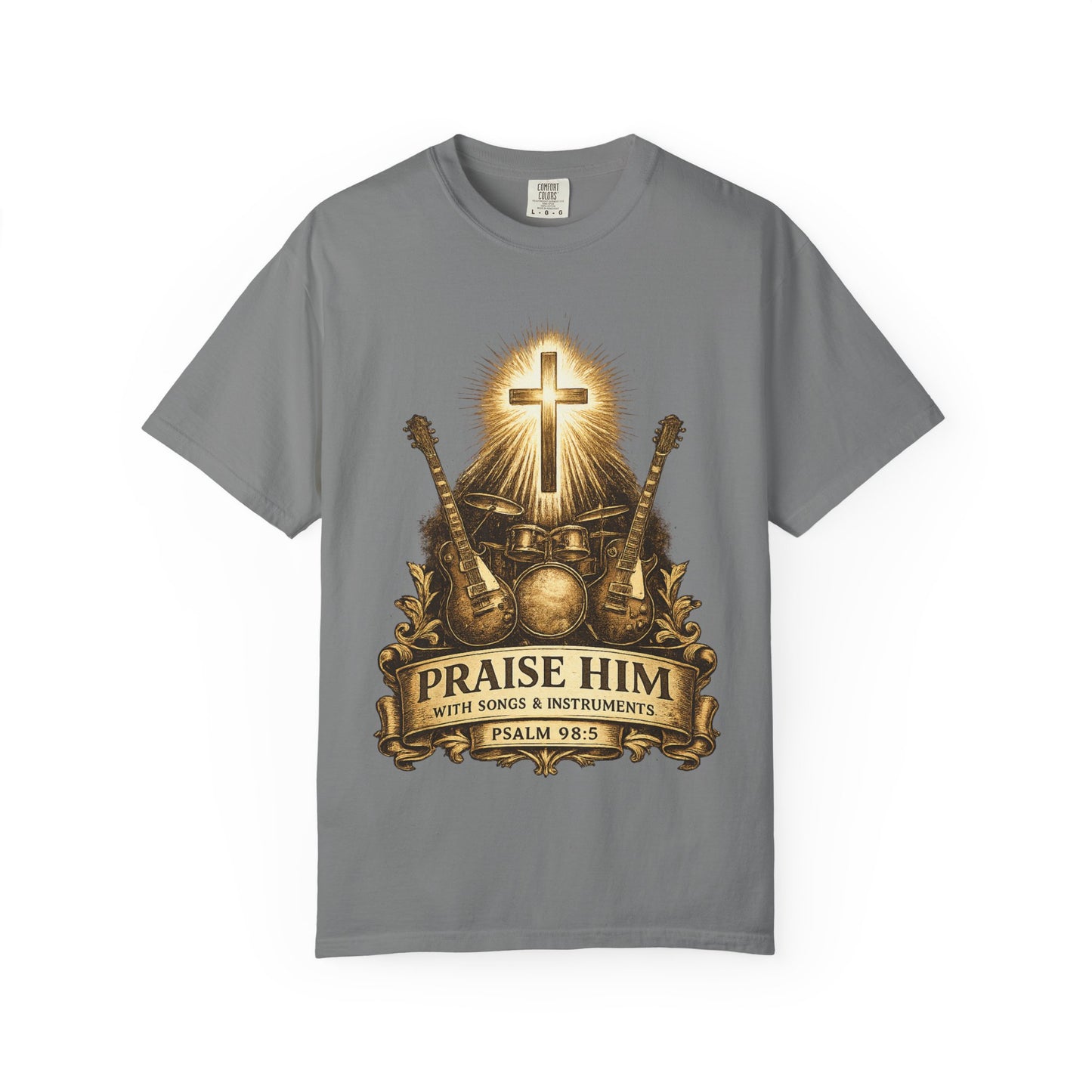 Praise Him T-Shirt — Psalm 98:5 Worship Guitar & Cross Tee