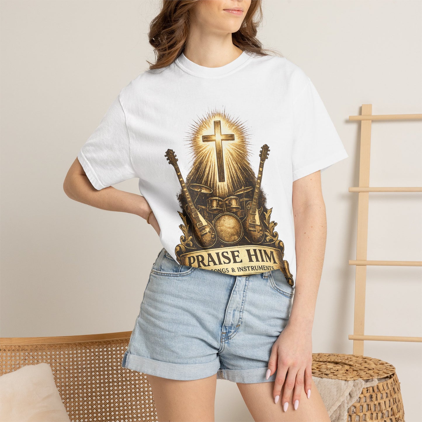Praise Him T-Shirt — Psalm 98:5 Worship Guitar & Cross Tee