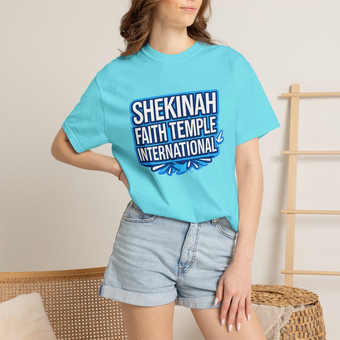 Shekinah Faith Temple International T-shirt | Blue Heart Church Ministry Tee
