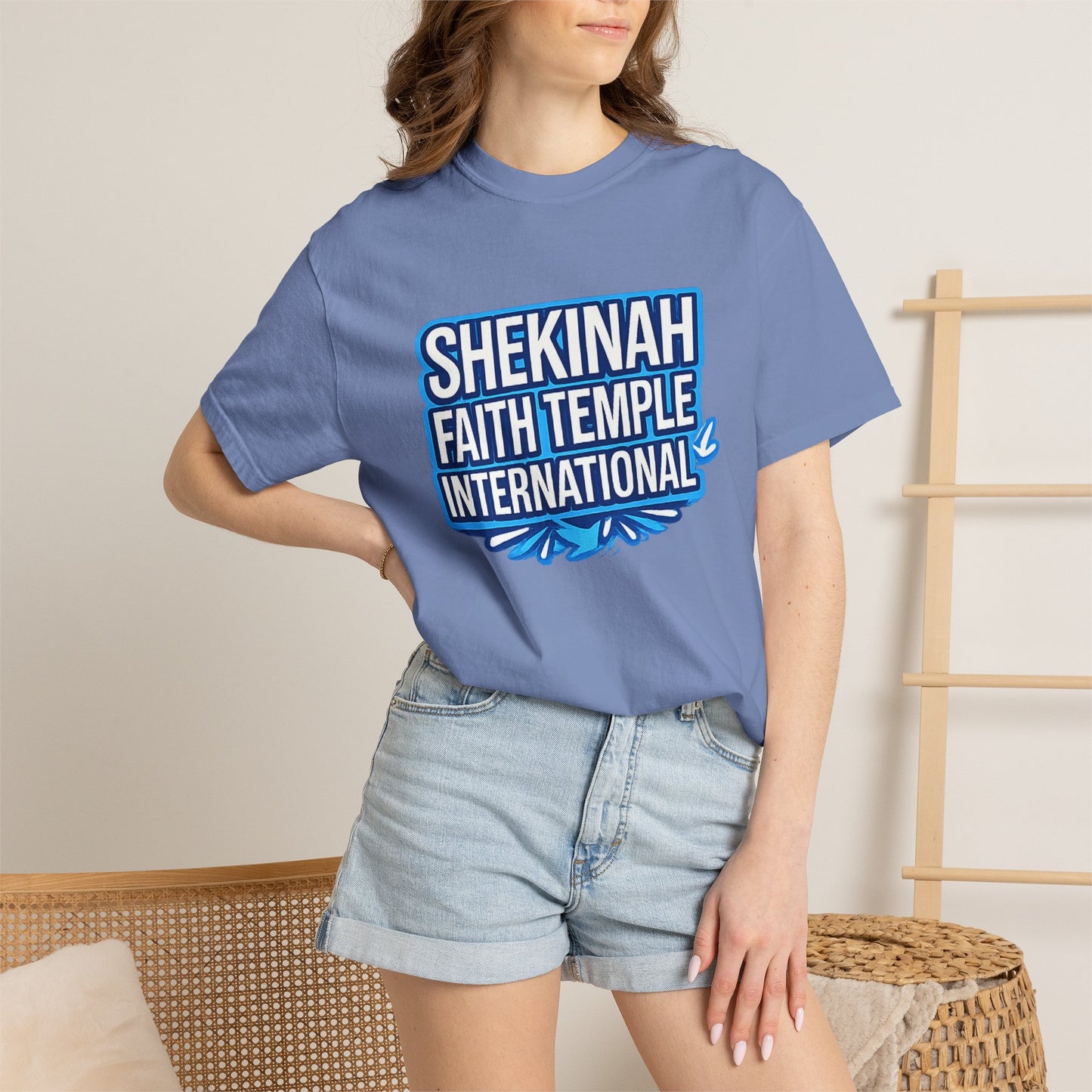 Shekinah Faith Temple International T-shirt | Blue Heart Church Ministry Tee