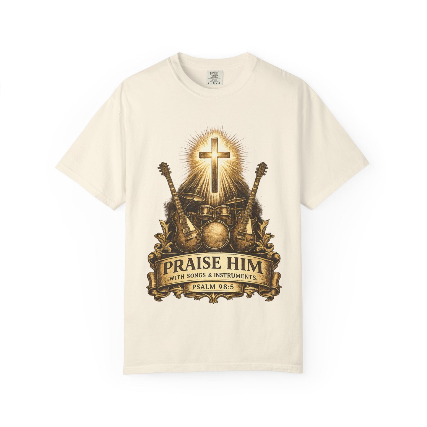 Praise Him T-Shirt — Psalm 98:5 Worship Guitar & Cross Tee